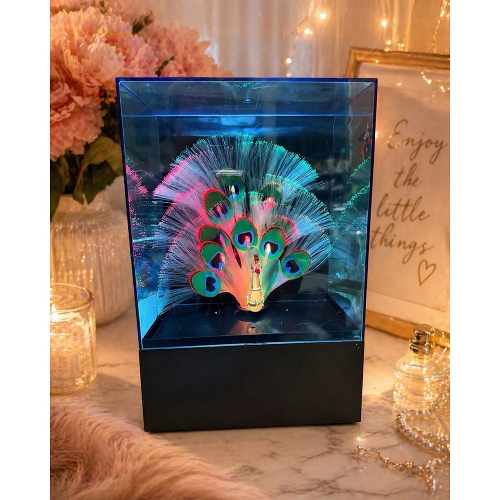 1980's Fiber Optic Peacock With Wind Up Music Box - GREAT Condition!